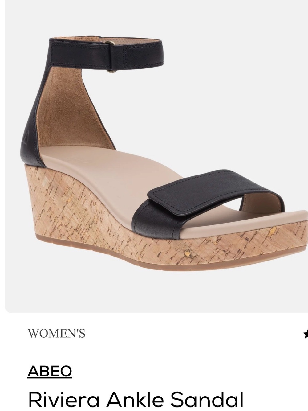 Abeo Black Leather Cork Wedge Ankle Sandal